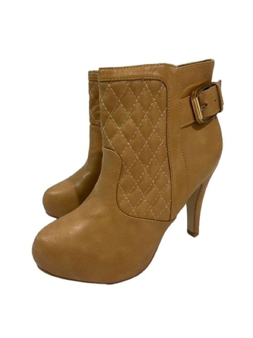 Women’s Beige Faux Leather Heel Booties Size 7.5 US!